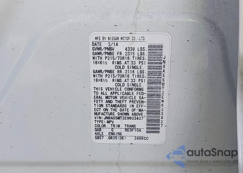 2014 Nissan Rogue Select S из США, поврежденный, VIN JN8AS5MT2EW603427